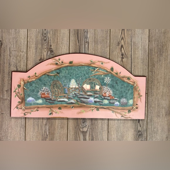 Hand Painted Wood Wall Art Garden Scene Cottage Farmhouse Decor - Picture 2 of 6